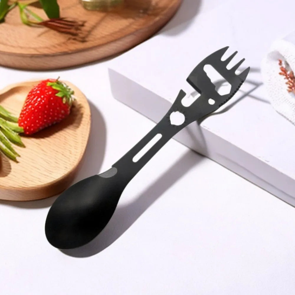 Carvallo Pro | 6-i-1 rostfritt camping-spork | Gaffel, sked, grävverktyg & självförsvar | Ultr lätt & kompakt | För utomhus & överlevnad Carvallo