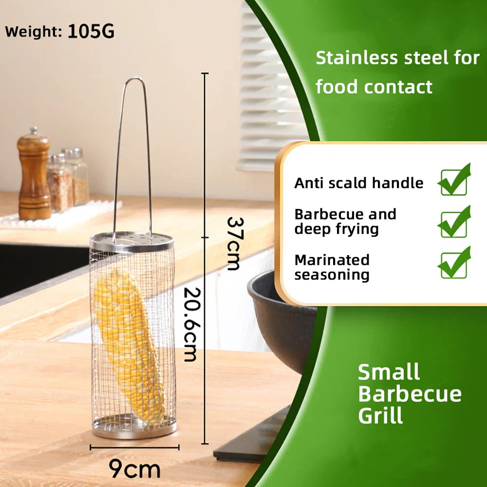 Carvallo ProMesh Grillkorb rostfritt stål | Värmebeständig & med ergonomiskt handtag | För kött, grönsaker & mer | 37/47 cm | Direkt över glöd Carvallo