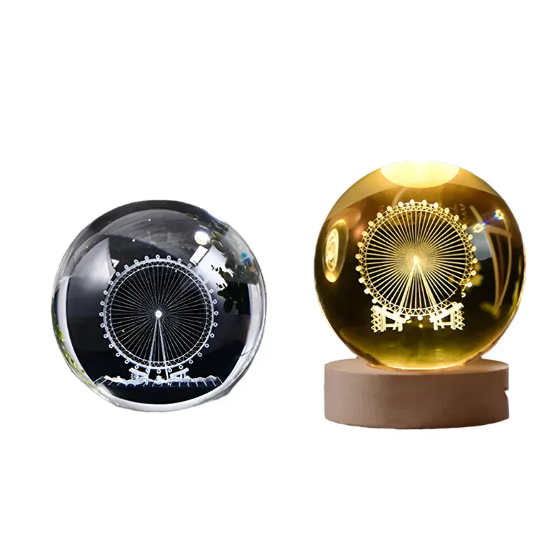 LumiCrystal - 3D LED Nattljus med Stjärnprojektor och Träbas Carvallo