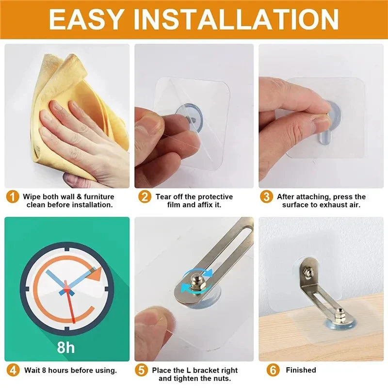 Carvallo Anti-Kipp Fäste Set 4-delat | Justerbar & Självhäftande | För hyllor, skåp & byråer Carvallo