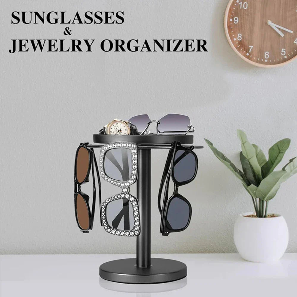 Carvallo Rotatable Sunglasses Organizer | 360° Rotating Stand with Jewelry Tray | Stainless Steel | 20 × 24 × 15 cm Carvallo