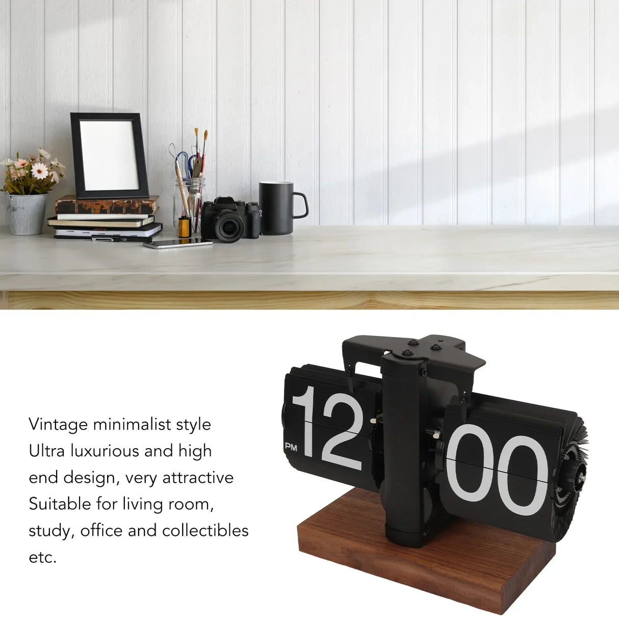 Vintage Flip Page Clock – Batteridriven Mekanisk Klocka för Hem- och Kontorsdekoration, Lätt att Läsa med Justerbar Knapp Carvallo
