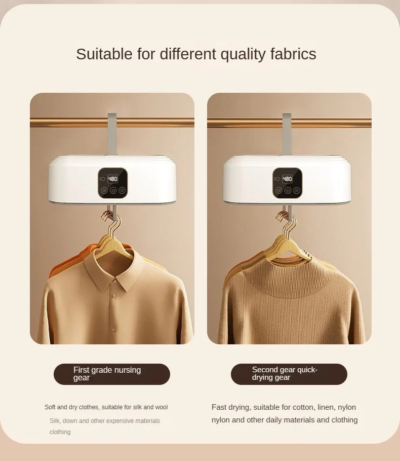 Bärbar elektrisk klädtork med fjärrkontroll – Snabb torkning & kompakt tvättlösning Carvallo