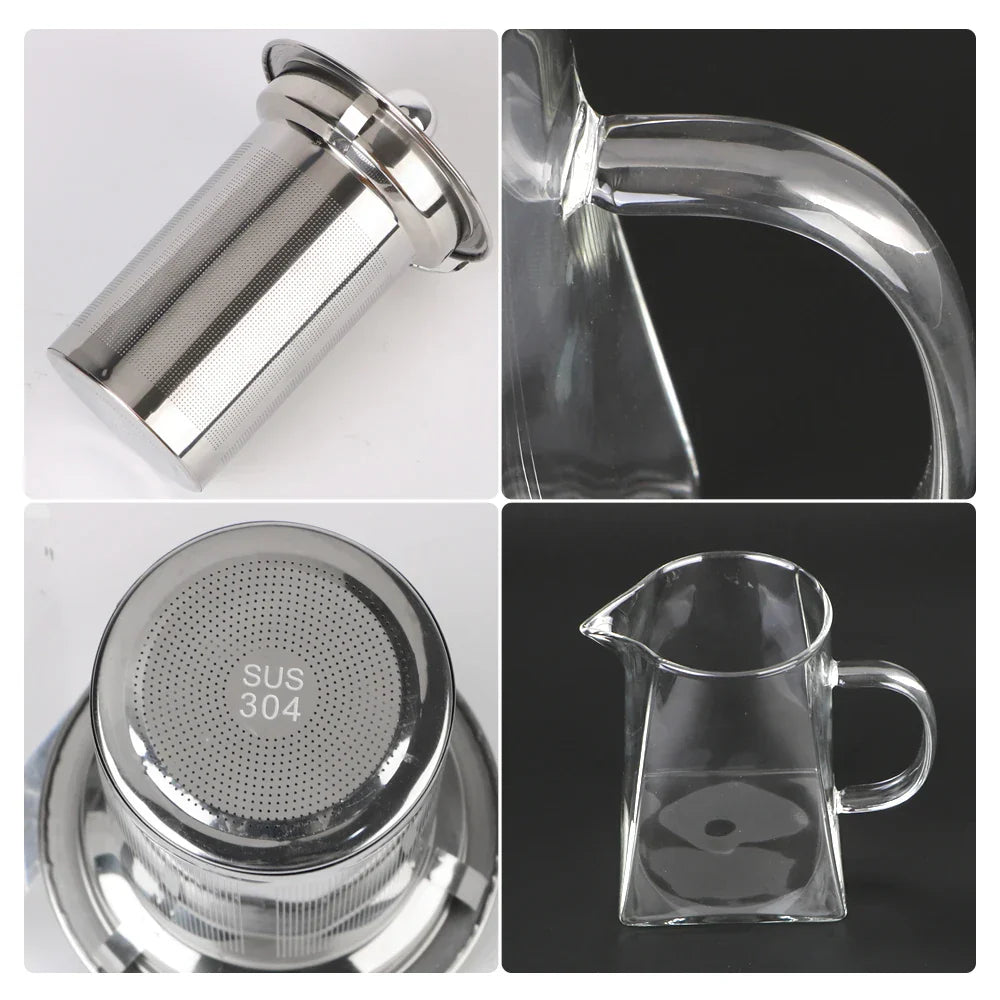 Carvallo Tekanna i glas med rostfritt stålsil | Värmebeständig & Diskmaskinssäker | För lös te & tebollar | 550/750/950 ml Carvallo