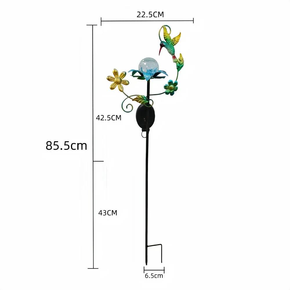 Carvallo Solsken Solar Trädgårdsstake Blomma med LED | Glasblomma & Järnstång | Automatiskt ljus vid skymning | För Trädgård, Balkong & Terrass Carvallo