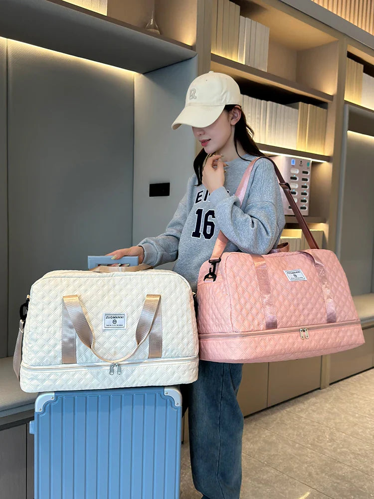 Carvallo TravelFlex Lätt resväska med diamantmönster | Stor sport- & weekendväska med skofack & vått fack | Godkänd för handbagage & vikbar Carvallo