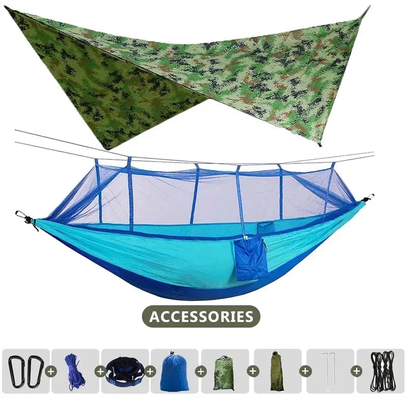 Carvallo Dubbel-Hängmatta 260×140 cm med myggnät & regnskydd | Ultralätt & bärbar | För camping, vandring & resor Carvallo