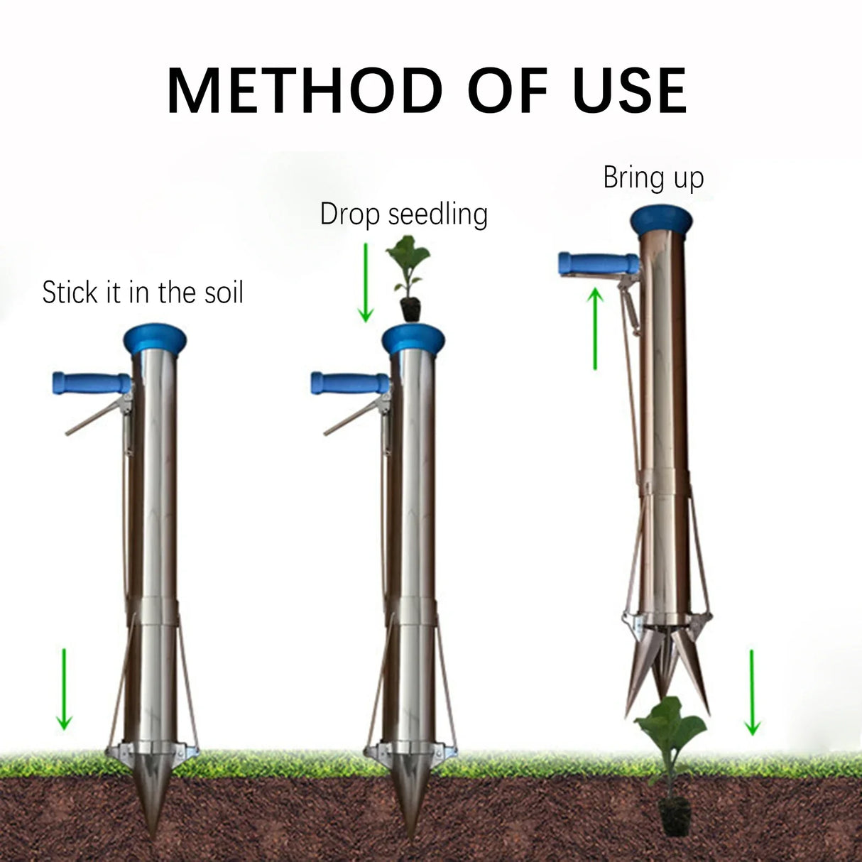 Carvallo PlantPro Manuell Grönsaksplantör | Ergonomiskt Omplanteringsverktyg | Rostfritt stål | 92 cm Längd Carvallo