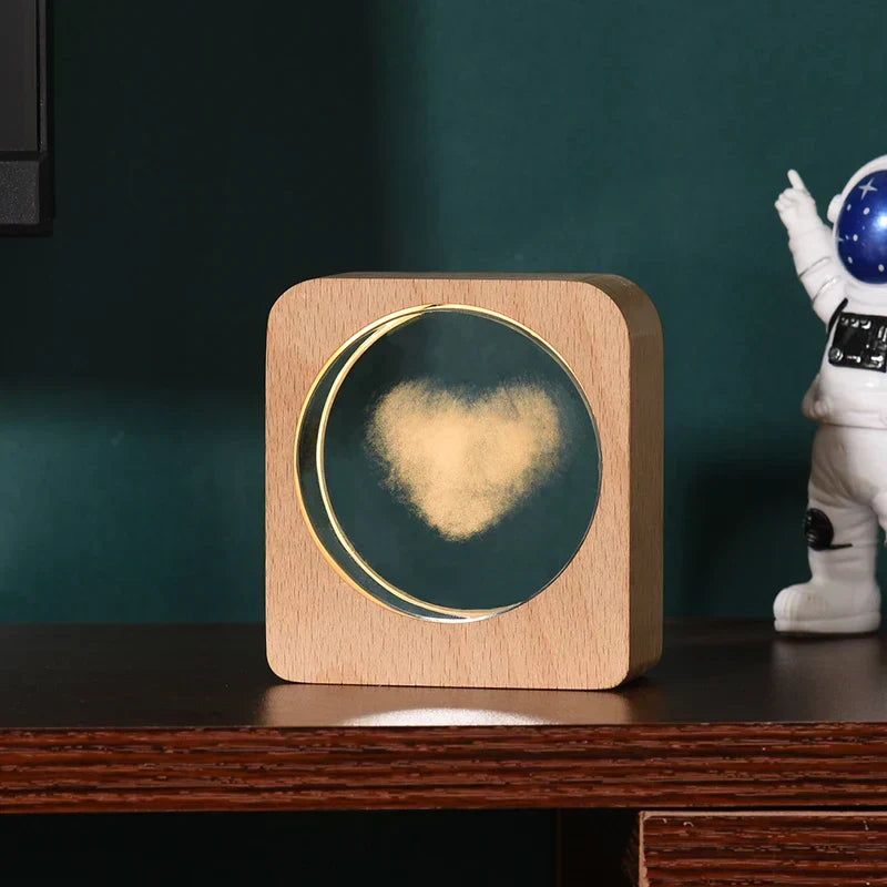 LumiWood - 3D Trä Nattlampa med Gravyr och Varm LED-belysning Carvallo