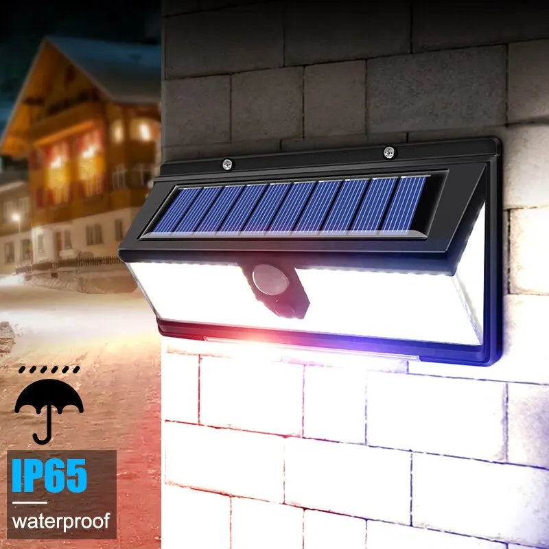 Carvallo Solar Vägglampa med Rörelsesensor | 190 LEDs | 4 Ljuslägen | IP65 Vattentät | För Trädgård, Staket & Ingång Carvallo