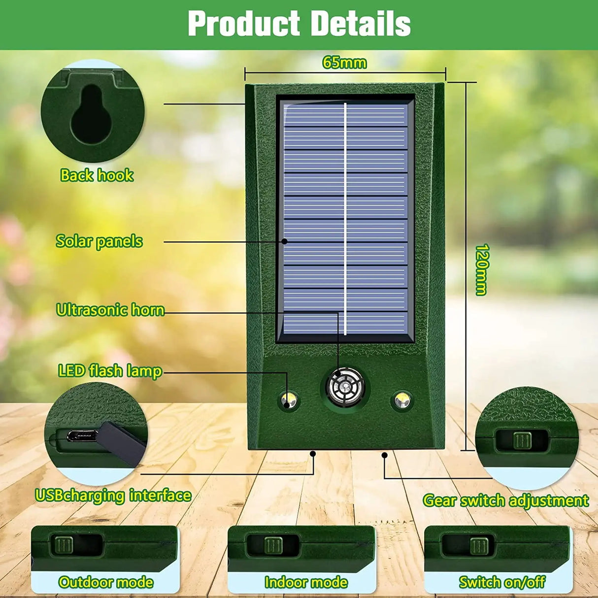 Carvallo Ultrasonisk Fågelavskräckare Solar | Med LED & Rörelsesensor | Vattentät IP58 | 600 m² Täckning Carvallo