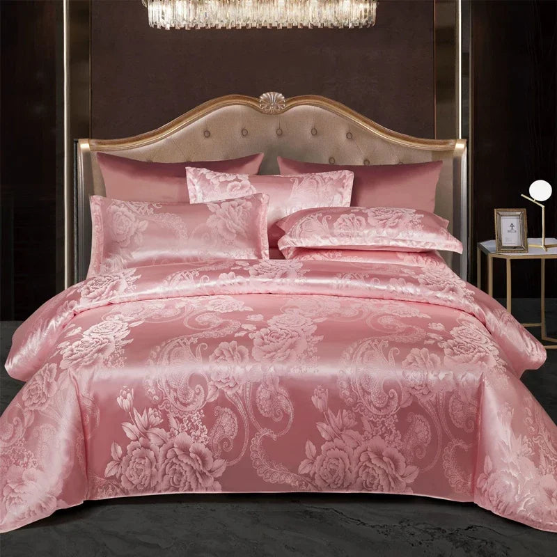 Wostar Satijn Rayon Jacquard Påslakan 220x240 Sommarluxus Dubbelsäng Duntäcke Sängkläder Set Carvallo