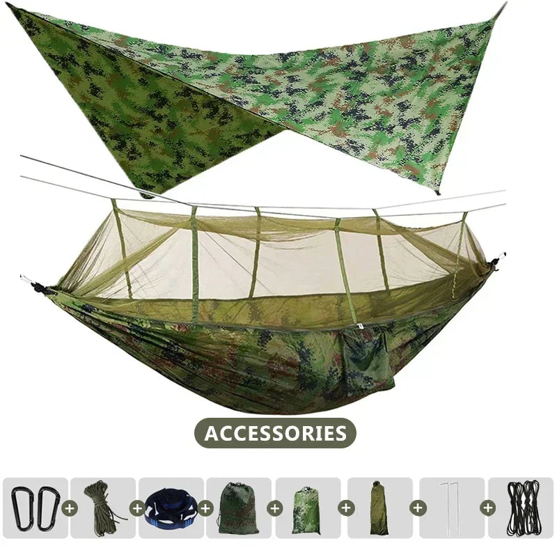 Carvallo Dubbel-Hängmatta 260×140 cm med myggnät & regnskydd | Ultralätt & bärbar | För camping, vandring & resor Carvallo