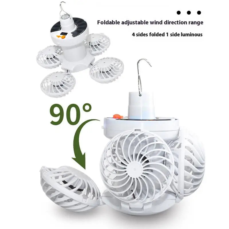 Carvallo Solar Campinglampa med fläkt | Fällbar & Bärbar | 3 Vindsteg & LED-belysning | För tält, terrass & utomhus Carvallo