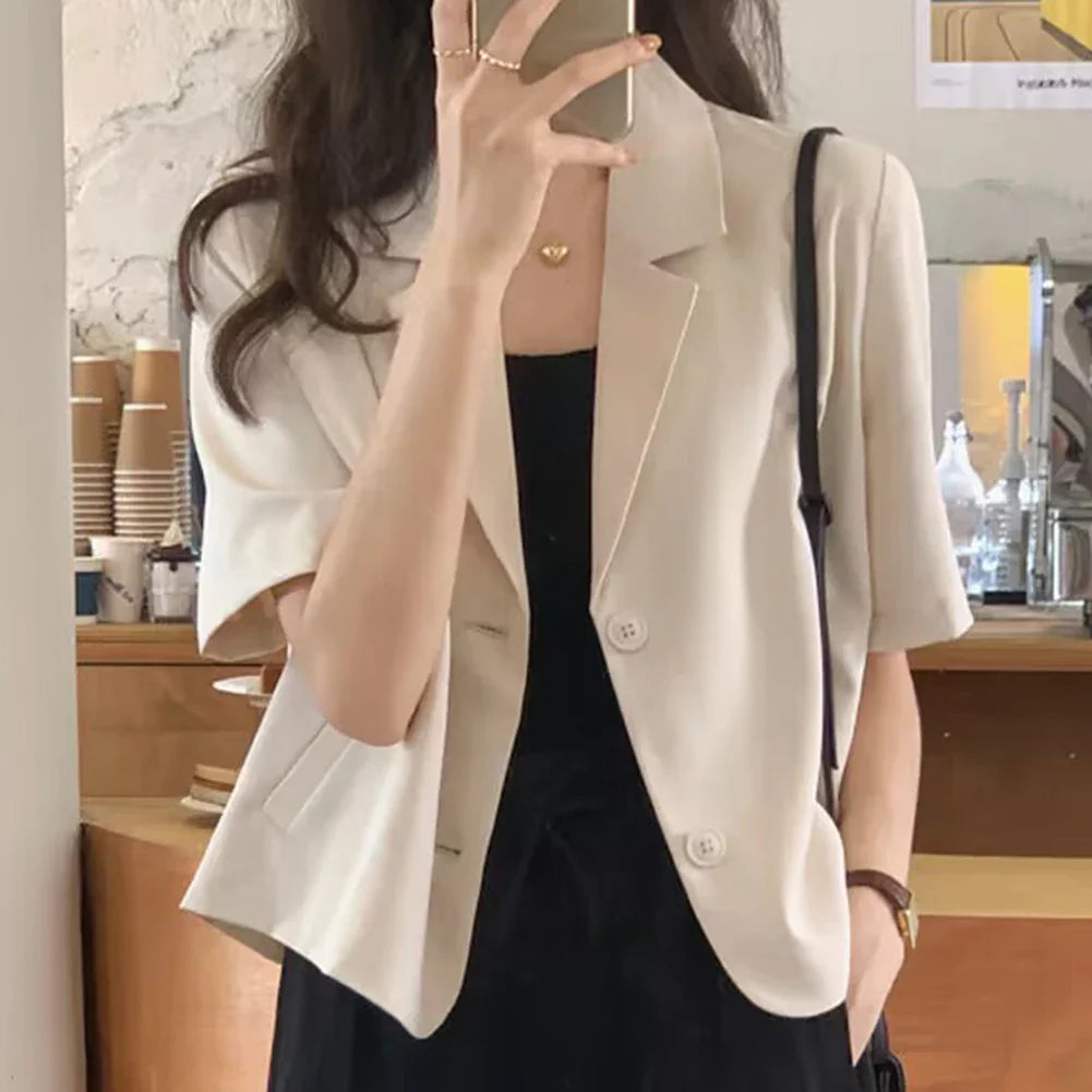 Kortärmad Blazer för kvinnor-Hemnix-Beige-S-Hemnix