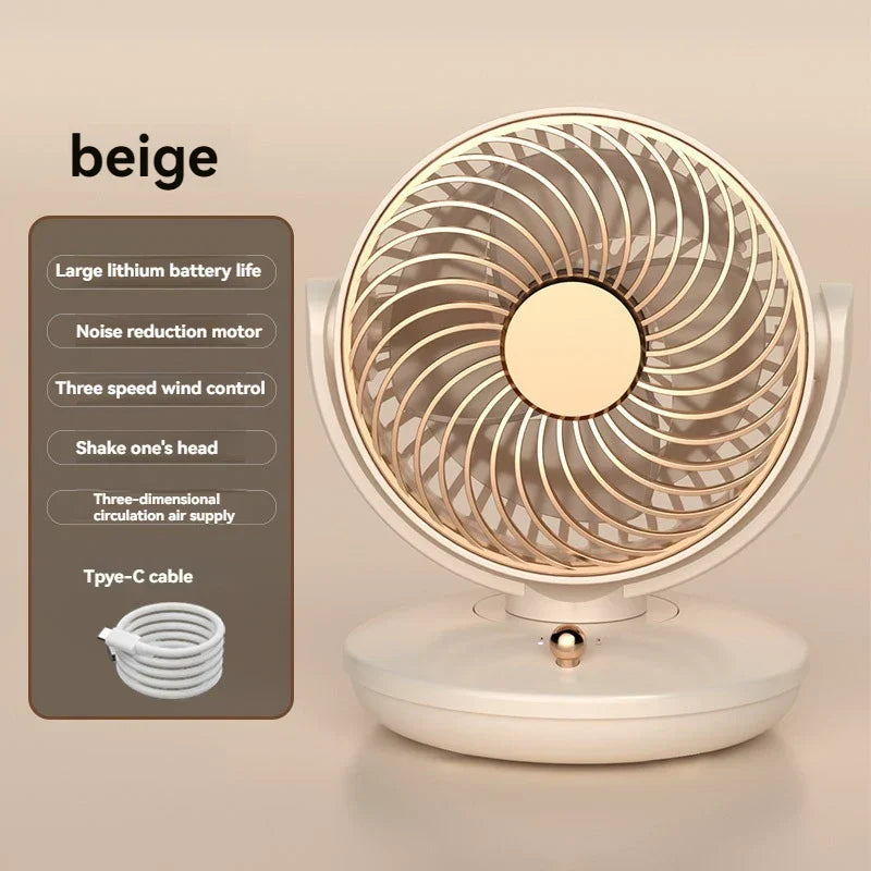 Carvallo Bordfläkt med 360° rotation | USB-fläkt med 3 hastigheter & batteri | Tyst & kompakt | För kontor, sovrum & hem Carvallo