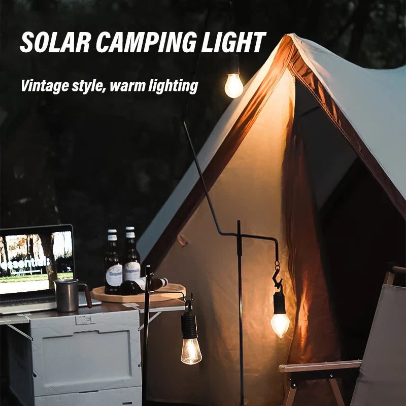 Carvallo Solar Campinglampa Vintage | Återuppladdningsbar via sol & USB | 3 ljuslägen | Bärbar & Vattentålig Carvallo