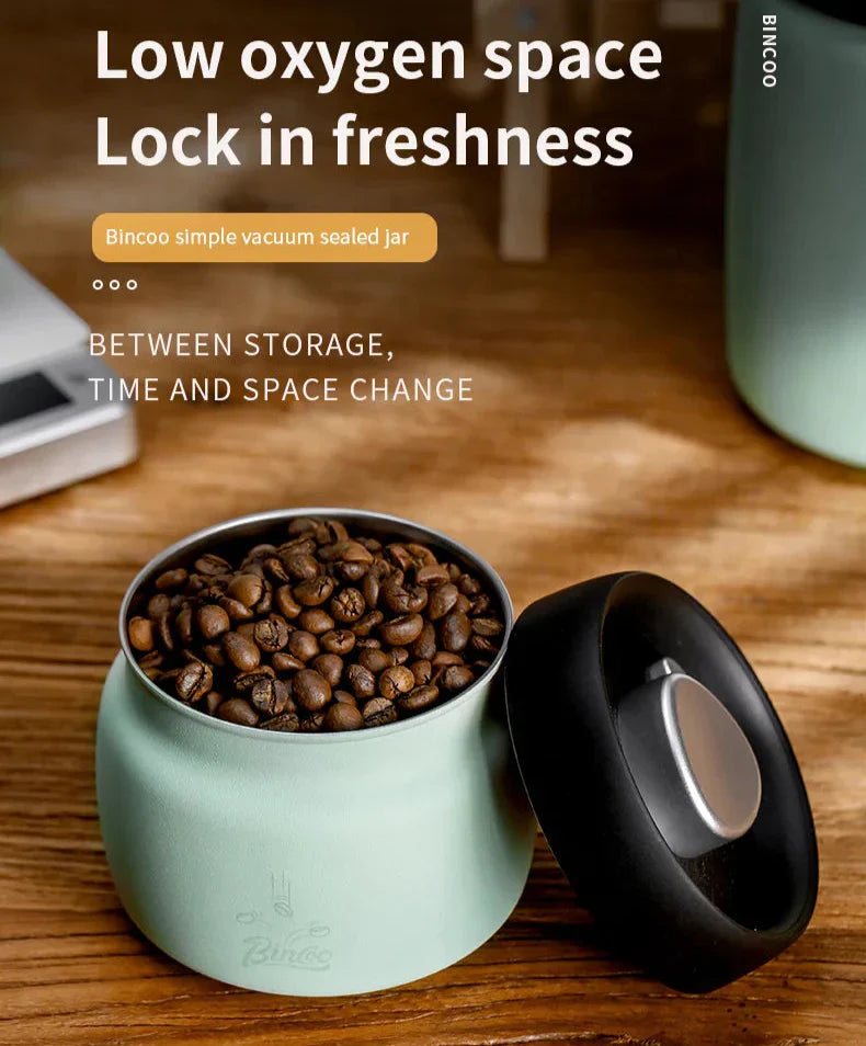 Royallure Kaffeebehållare i rostfritt stål med manuell vakuumlock för färska bönor Carvallo