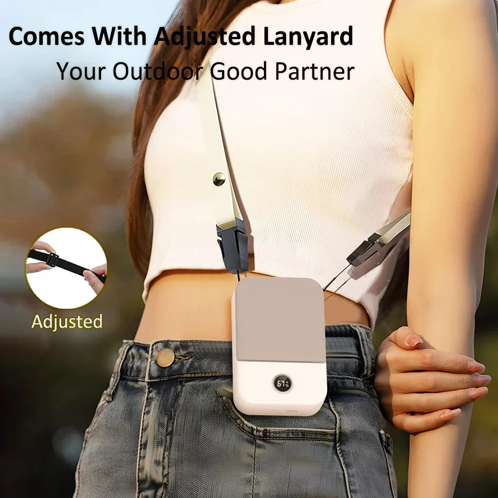 Carvallo AirGo Bärbar Mini-fläkt | 3-i-1 Hals- & Midjfläkt | 3 Hastigheter | Bladeless Design | USB-C Laddningsfunktion | 2000 mAh Batteri Carvallo