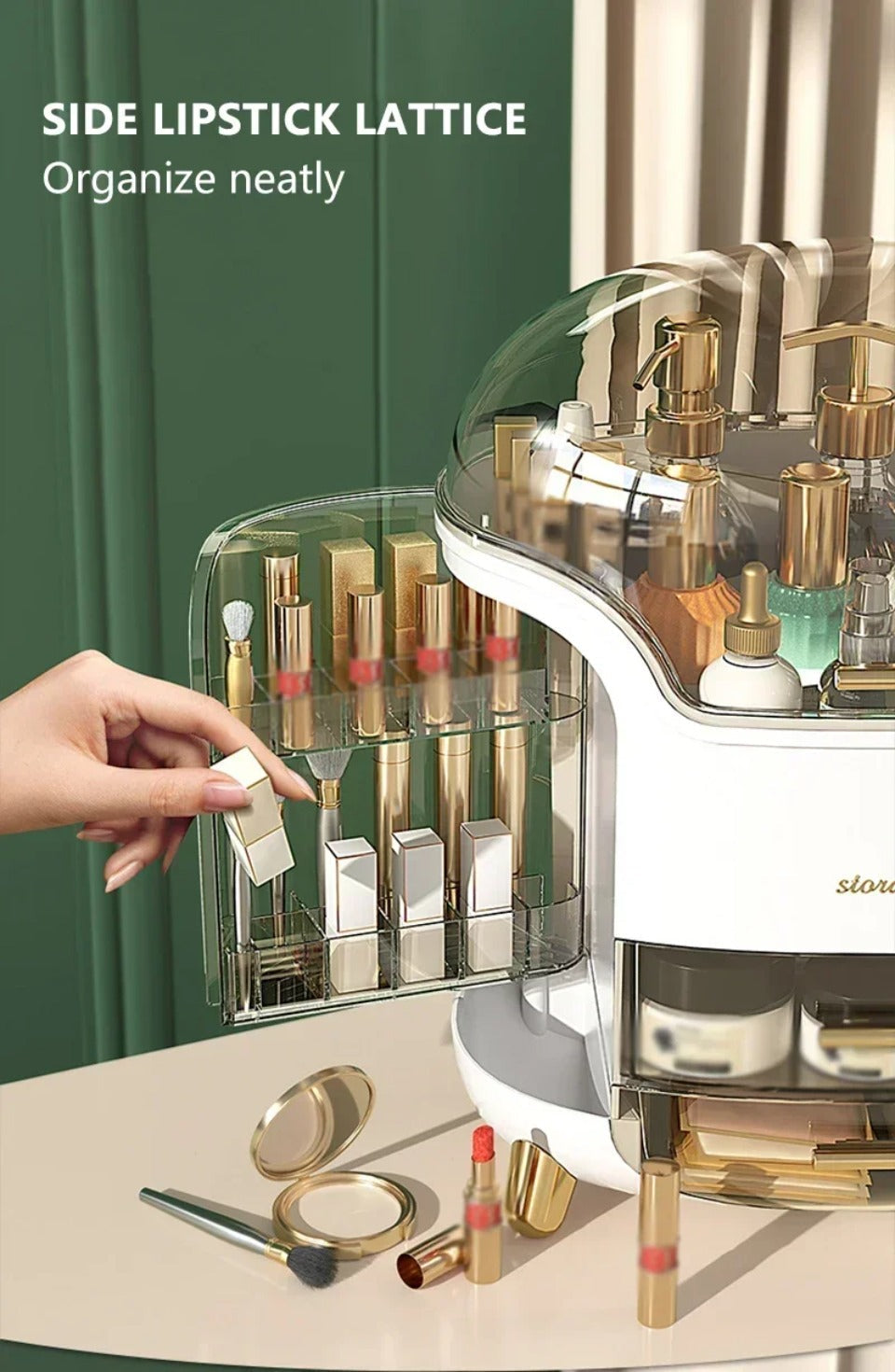 Transparent Desktop Makeup Organizer – Stort kapacitet dammavvisande smycke- och kosmetikaförvaringslåda Carvallo