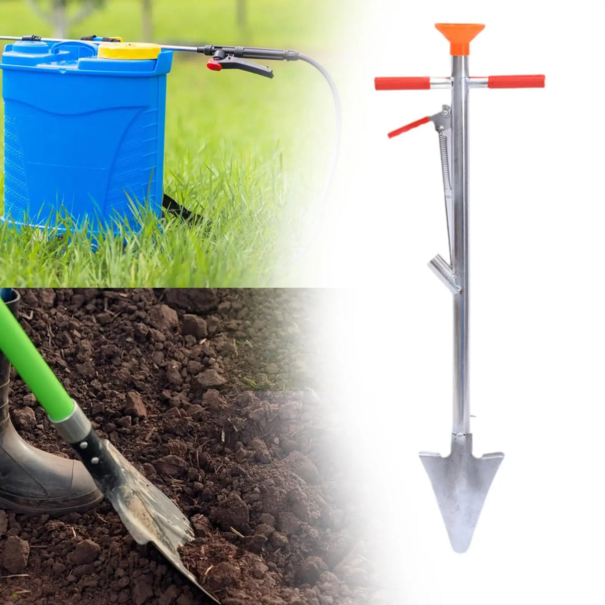 Carvallo DuoSpreader Multifunktionell gödsel spridare med skopa | 85 cm höjd | Robust järn | För fruktträd, majs & trädgårdsarbete Carvallo