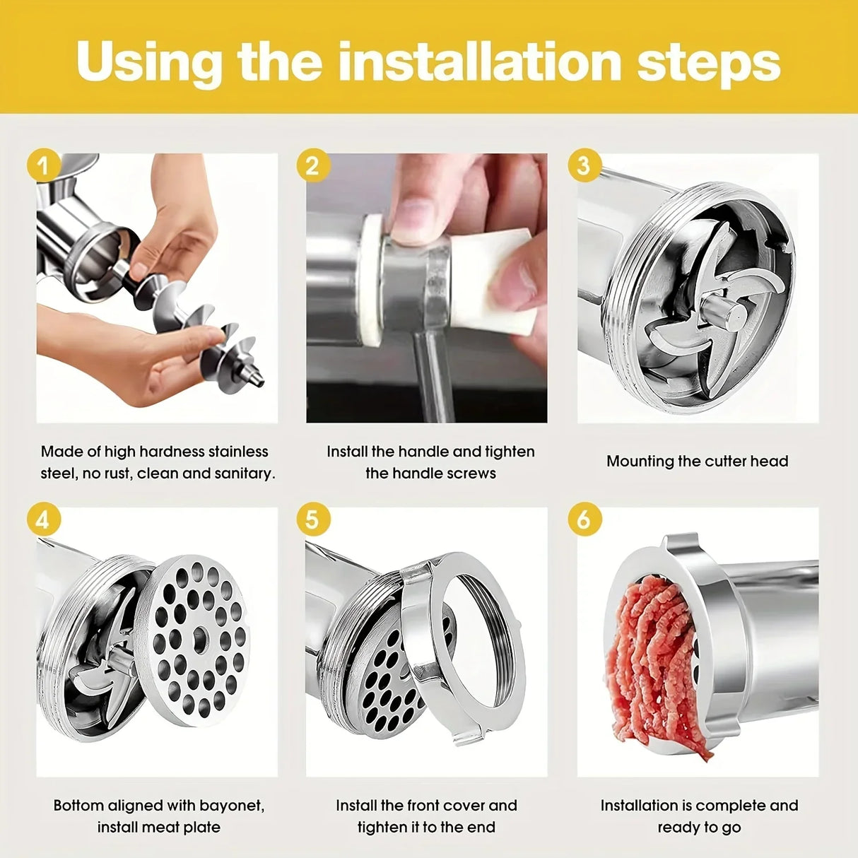 Carvallo-Köttkvarn MeatMaster ProManuell | Rostfritt stål med bordsfäste | För kött, grönsaker & korvfyllning | 20×15 cm Carvallo