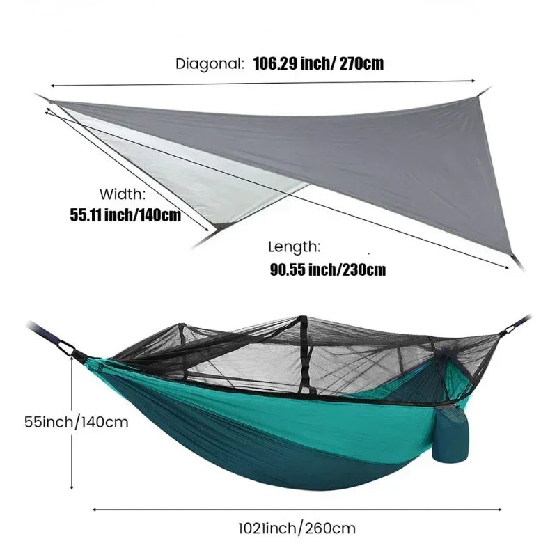 Carvallo Dubbel-Hängmatta 260×140 cm med myggnät & regnskydd | Ultralätt & bärbar | För camping, vandring & resor Carvallo