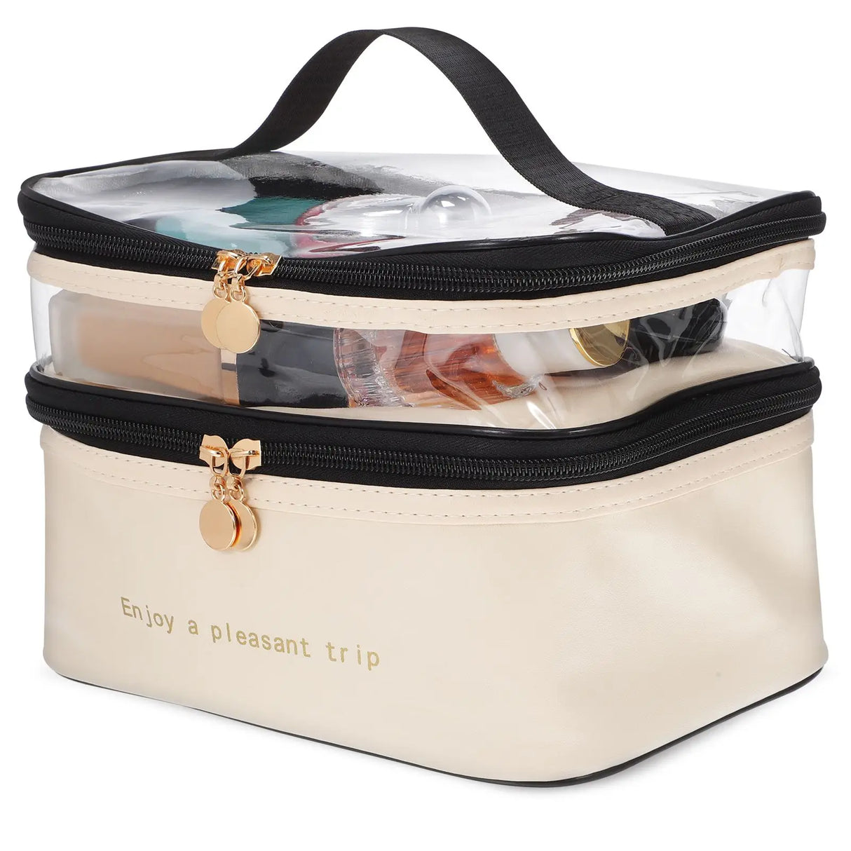 Carvallo TravelCase Kosmetiktasche mit Doppelkammer | 23 × 17 × 16 cm | Vattentålig & Transparent | För resor & skönhetsprodukter Carvallo