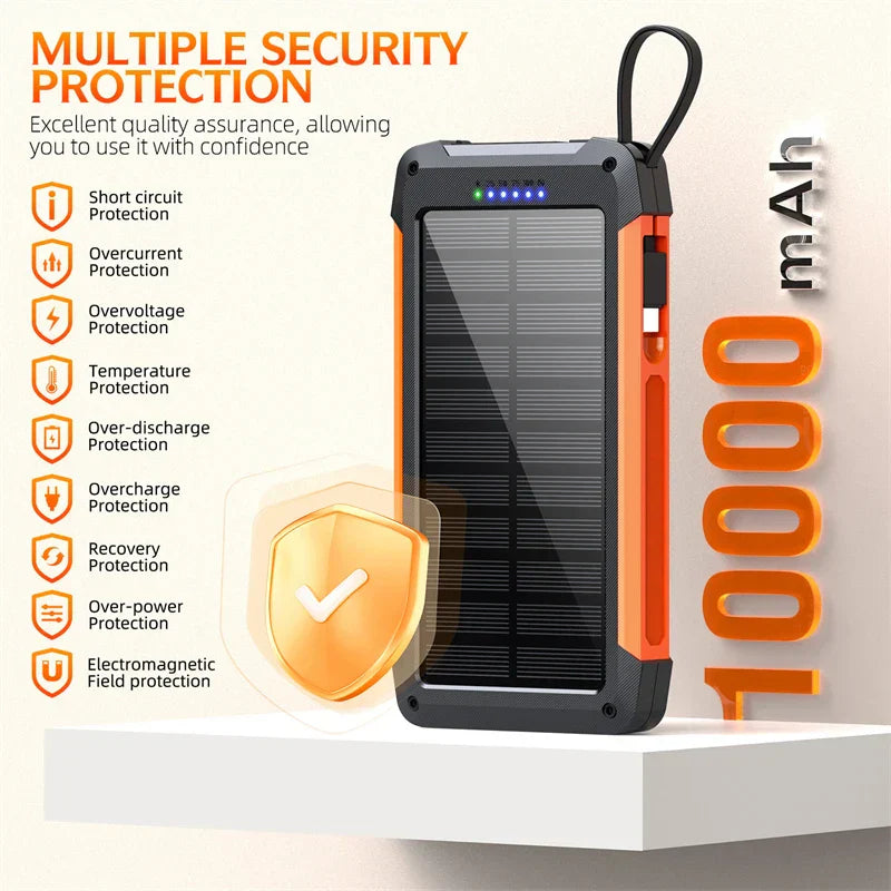 Carvallo MagCharge Solkraftbank 10000mAh | Magnetisk trådlös laddning | 22,5W snabbladdningsfunktion | Med kabel och ficklampa | För iPhone, Samsung & Co. Carvallo