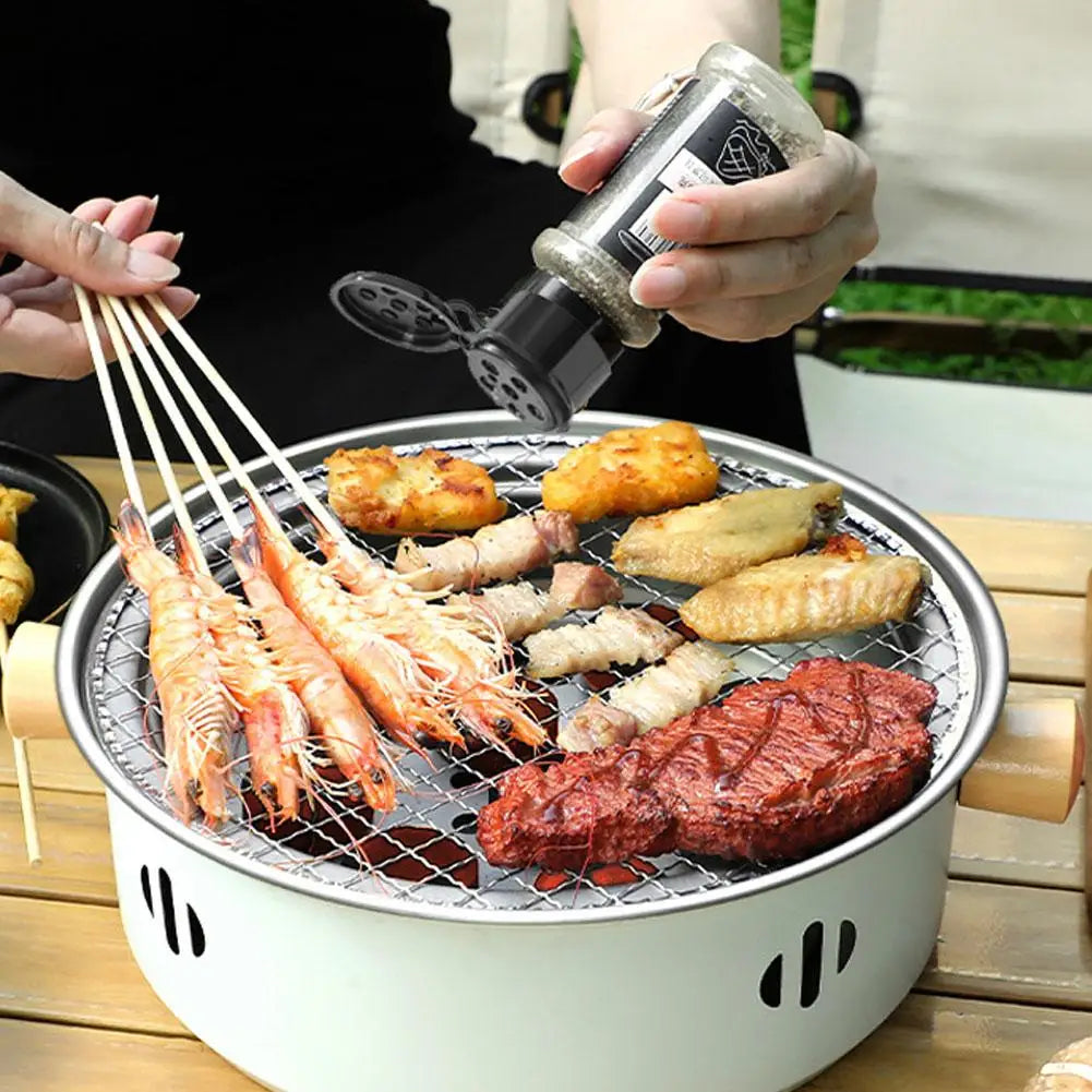 Carvallo Koreansk kolgrill rund | Bärbar BBQ-ugn av järn | 32 × 10 cm | Non-stick grillgaller | För camping och utomhus Carvallo