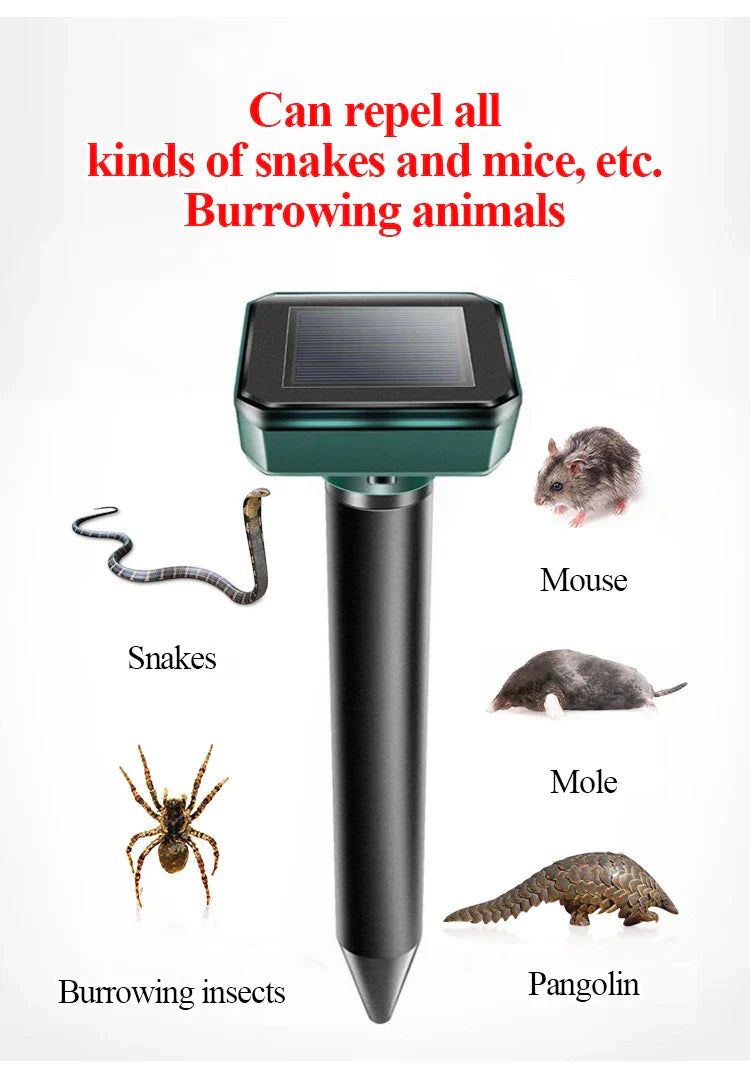 Solcellsdriven orm- och skadedjursavskräckare – ultraljudsenhet för trädgården Carvallo