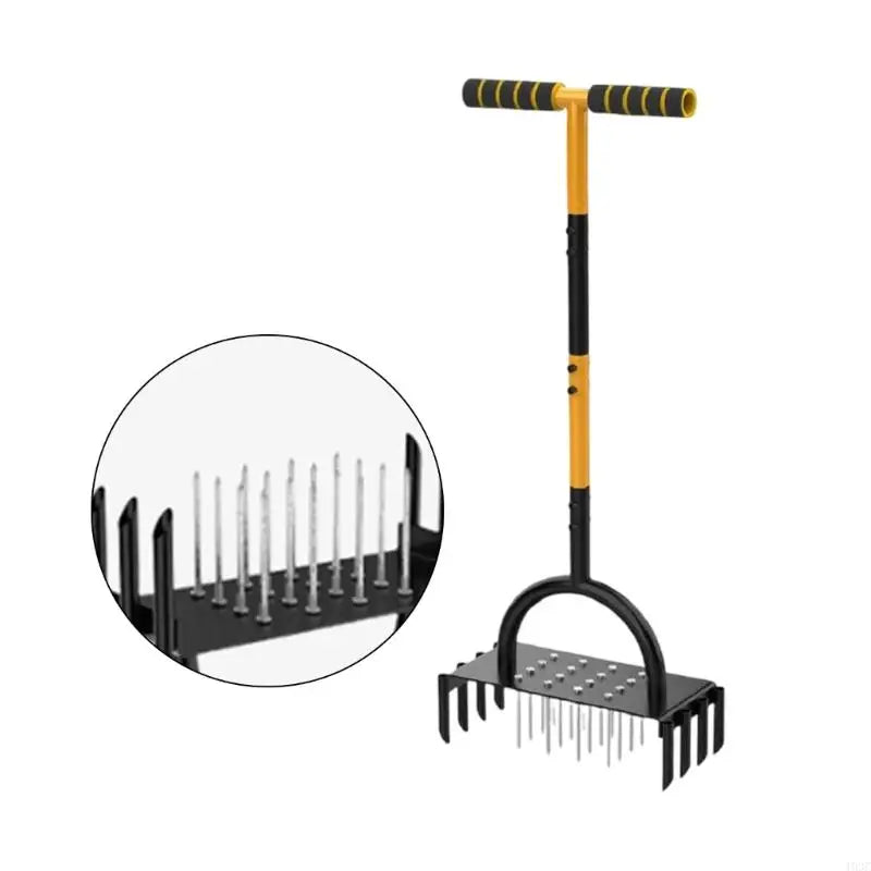 Carvallo AirCore Pro 2-i-1 Handgräsmatta-luftare av stål | Med 16 spikar & 8 jordkärnor | För trädgård, gräsmatta & markvård Carvallo