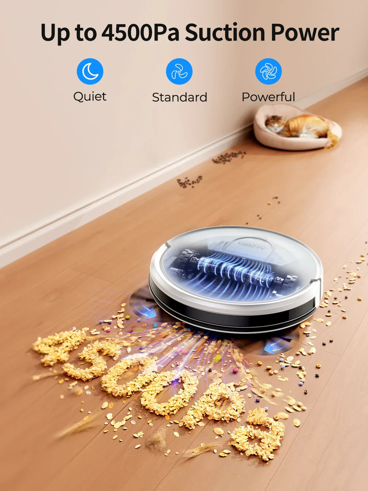 Carvallo P10 sugrobot med moppfunktion | 4500Pa sugeeffekt | App-styrning & gyroskop-navigation | För mattor & hårda golv Carvallo