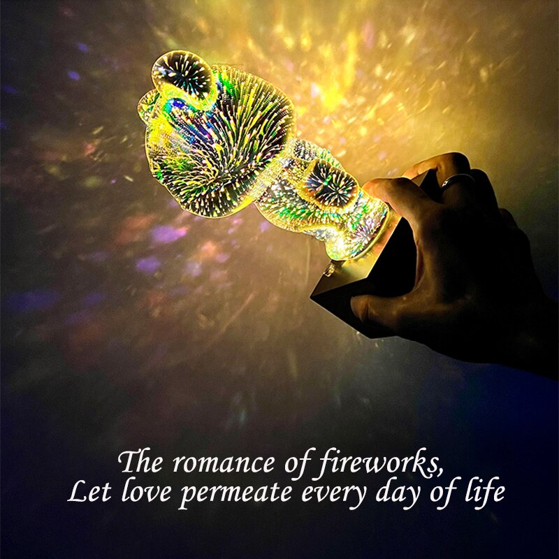 Nattlampa Barn Nallebjörn 3D Fyrverkerieffekt Mjuk Plast LED-Belysning-Bellasverige-Hemnix