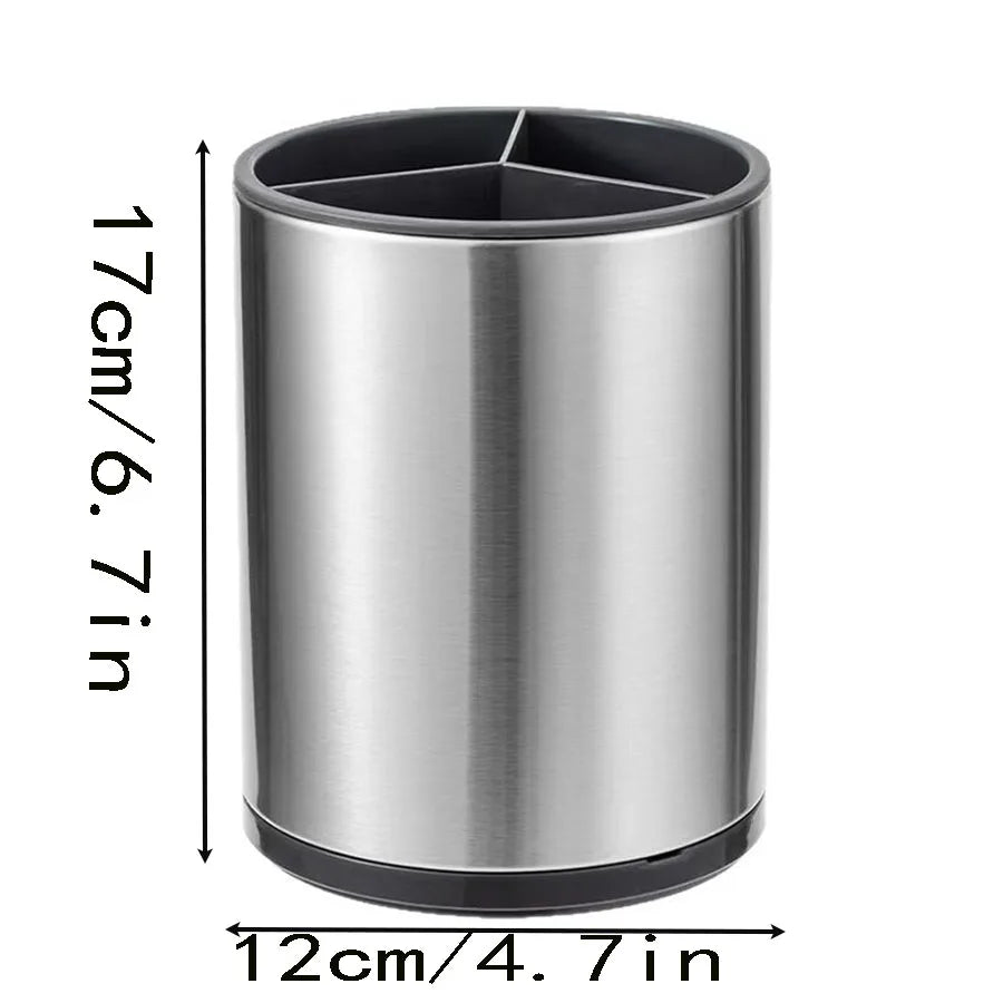 Carvallo bestickhållare i rostfritt stål | Med avvattningsbehållare och stativfötter | Kökorganisator för skedar, gafflar och knivar | 12 × 10 cm Carvallo