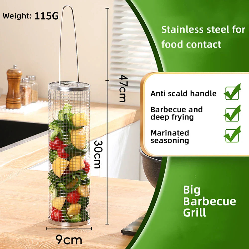 Carvallo ProMesh Grillkorb rostfritt stål | Värmebeständig & med ergonomiskt handtag | För kött, grönsaker & mer | 37/47 cm | Direkt över glöd Carvallo