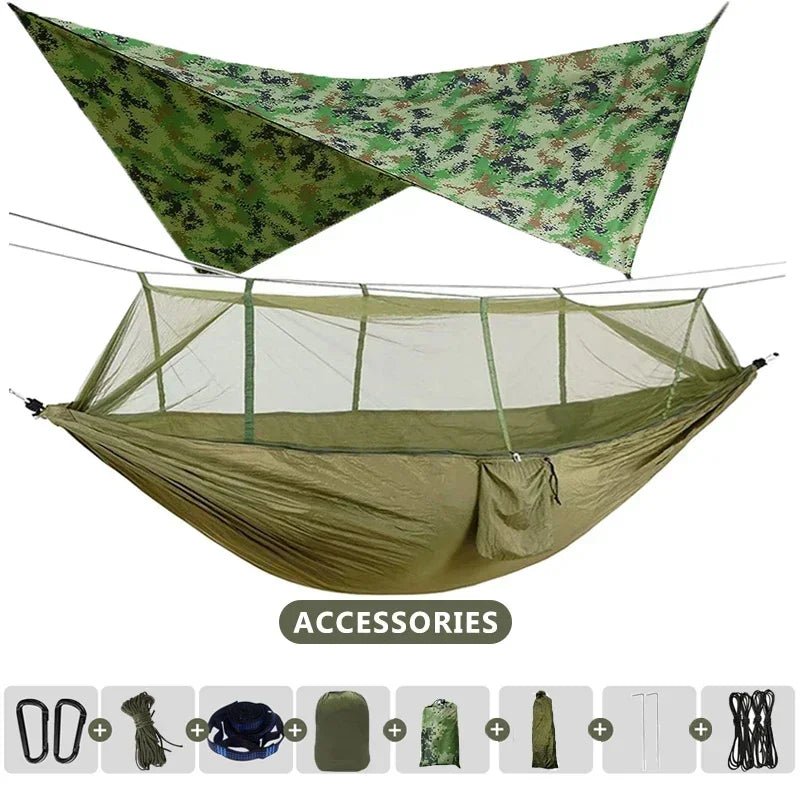 Carvallo Dubbel-Hängmatta 260×140 cm med myggnät & regnskydd | Ultralätt & bärbar | För camping, vandring & resor Carvallo