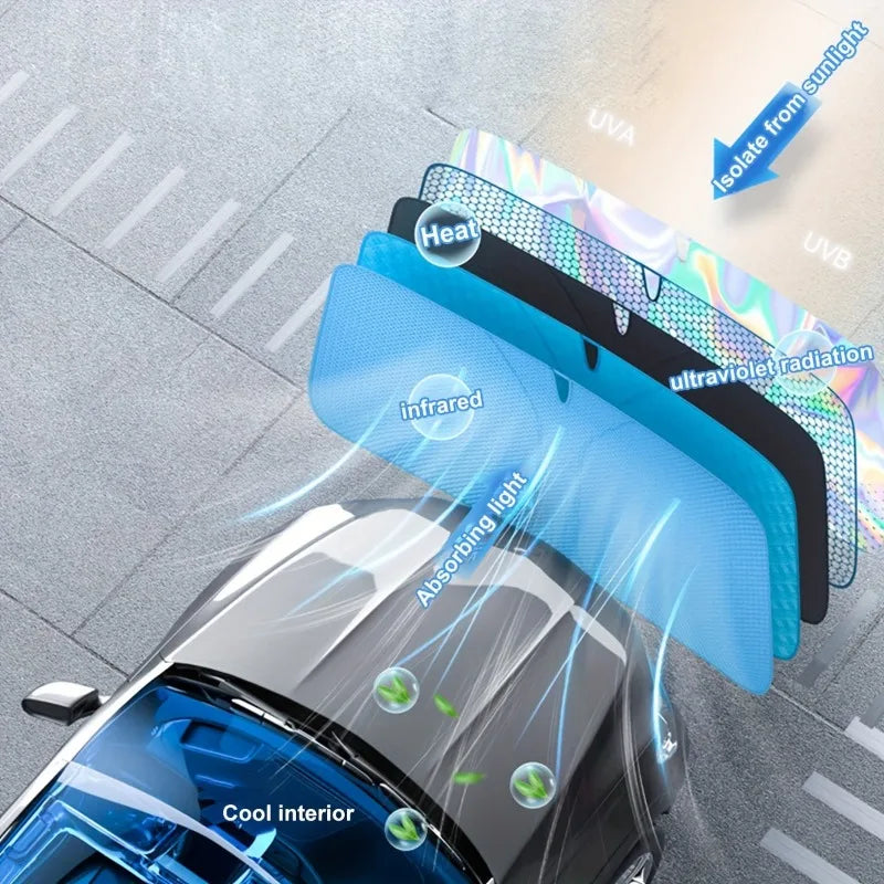 Carvallo Fällbart Bilsolskydd | Värmeskydd med Lasereffekt | UV-blocker för vindrutan | Reflekterande & Kompakt Carvallo