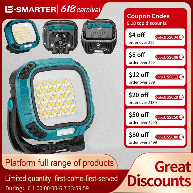 Carvallo ProBeam Återuppladdningsbar LED-arbetslampa med magnet & krok | 180° vridbar | Campingskapa med varningsljus & USB-utgång | Modell W892 Carvallo