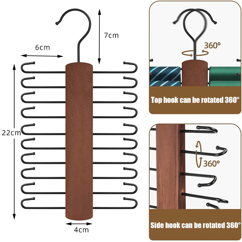 Carvallo Krawattenhalter av trä | 20 krokar | Svängbar & halkskydd | Platsbesparande bälte- & halsdukförvaring Carvallo
