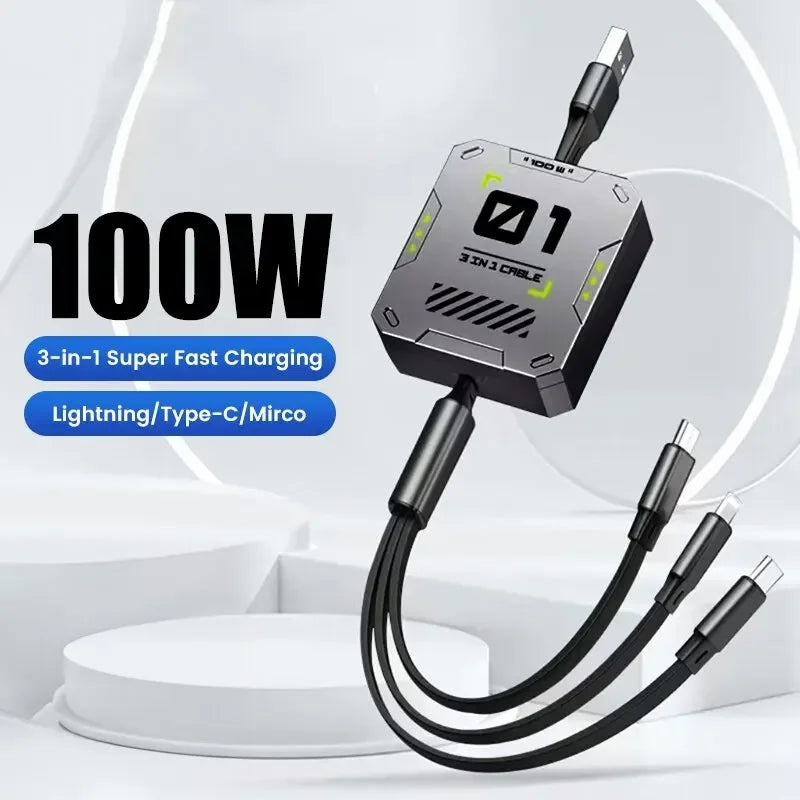 Carvallo 2-in-1 Laddkabel | Snabbladdning 100W | Utdragbar & Universell | FlexiCharge för iPhone, Android & USB-C Carvallo