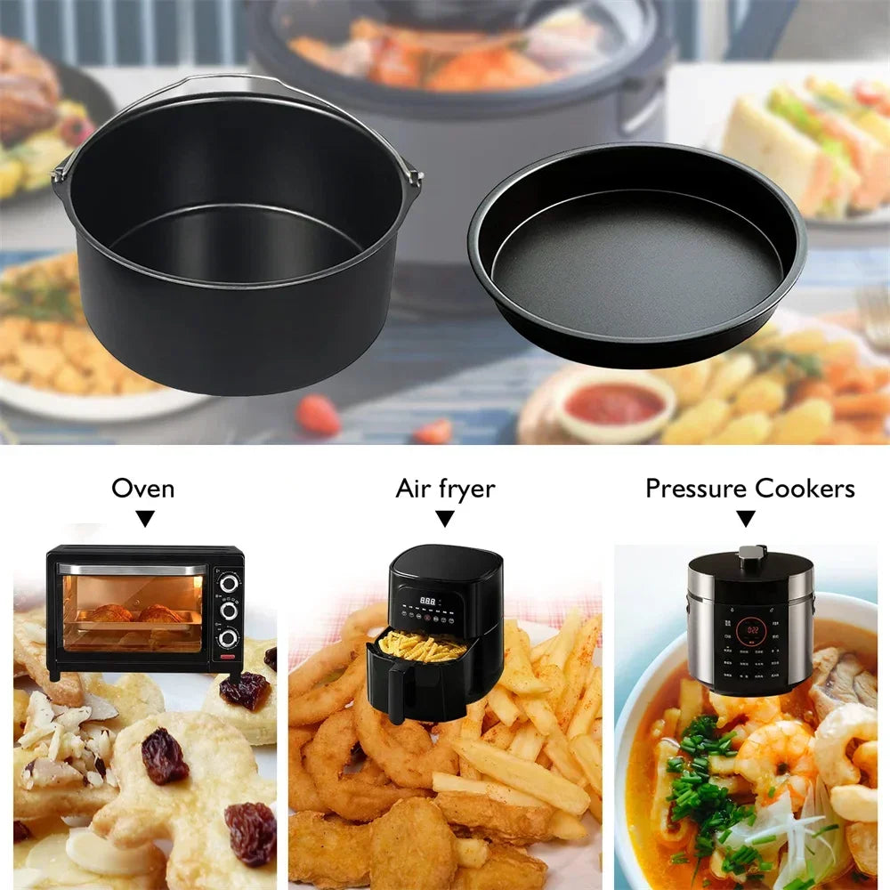 Carvallo Rund Bakform 6/7/8 Tum med Handtag | Non-stick Bakform för Tårtor, Pizza & Airfryer | Stål Bakform med Beläggning | Ugns- & diskmaskinssäker Carvallo