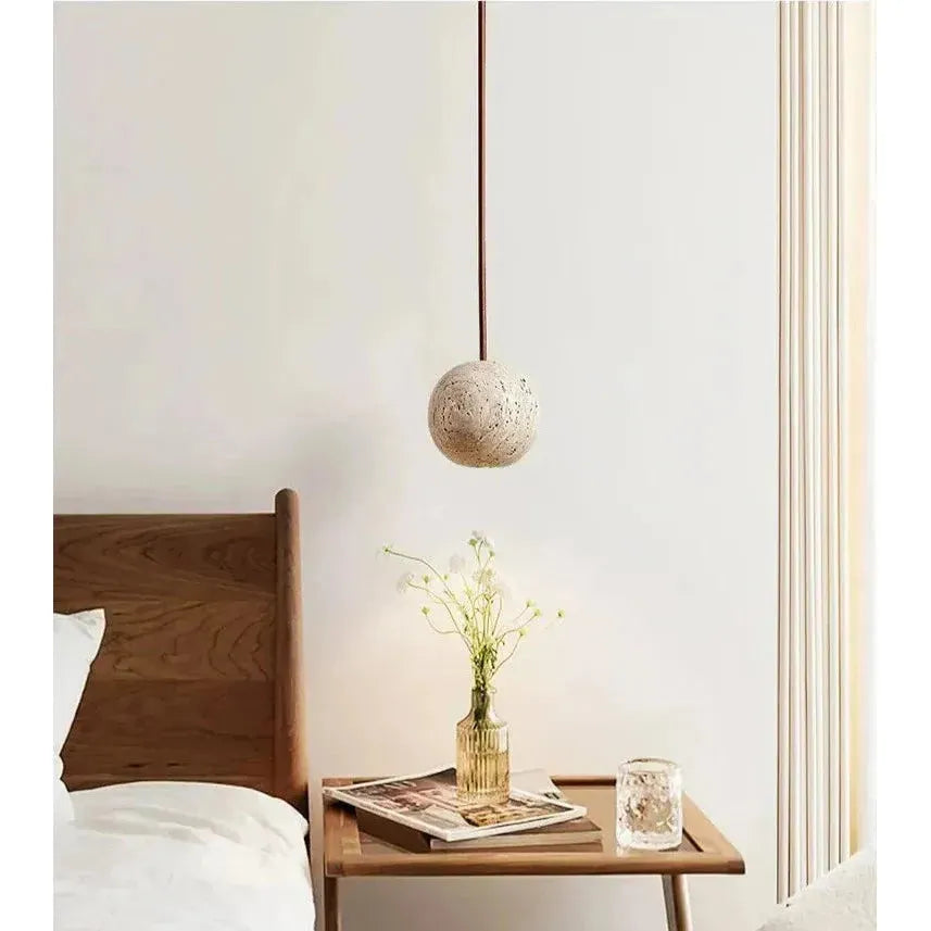 Hänglampa av travertin – Minimalistisk rund LED-hänglampa i Wabi-Sabi-stil Carvallo