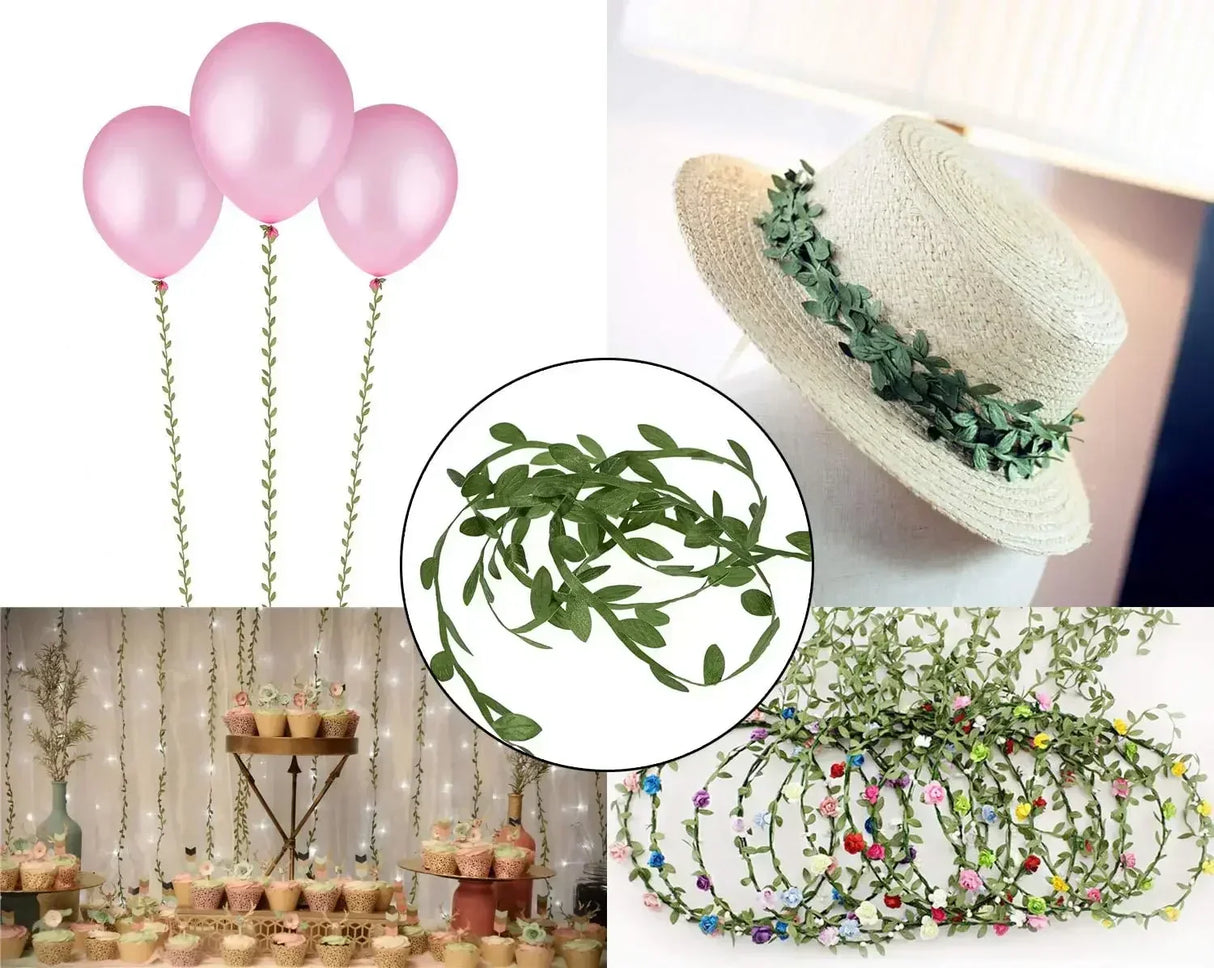 Carvallo Dekoband med konstblad | Grönt bladband | För DIY, bröllop, borddekoration & presentförpackning Carvallo