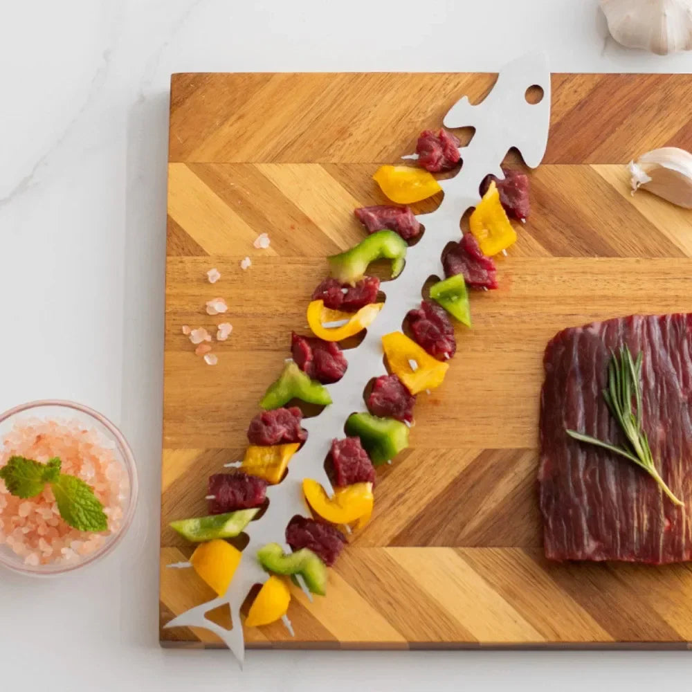 Carvallo Fiskben-formad BBQ-spett | Rostfritt stål | Rostfri & värmebeständig | 30 × 6 cm Carvallo