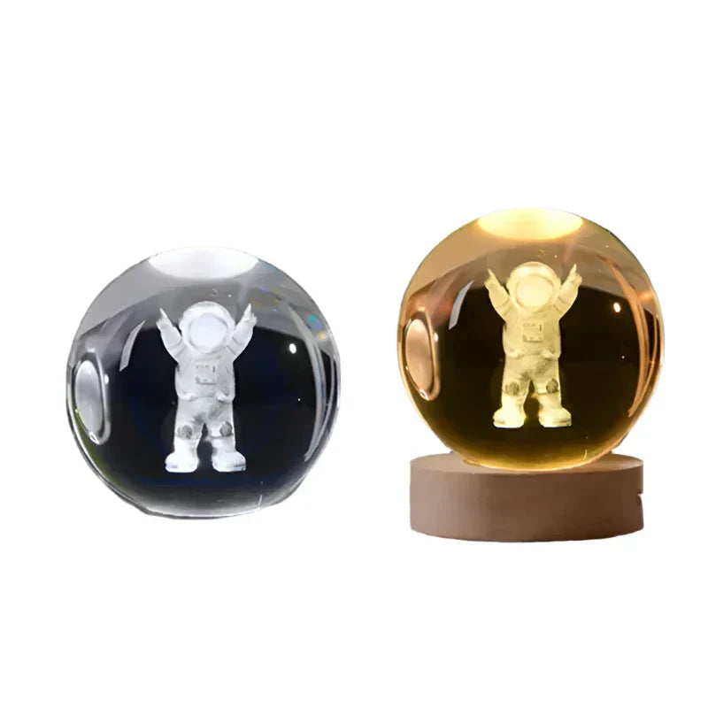 LumiCrystal - 3D LED Nattljus med Stjärnprojektor och Träbas Carvallo
