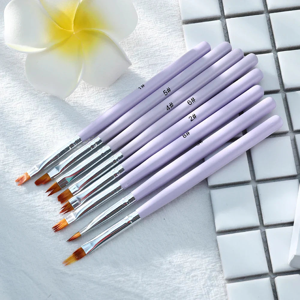 Carvallo-penselsæt NailMuse 8-pak | Fine detaljpenner til gel og neglekunst | Træhåndtag | Fås i 5 farver Carvallo