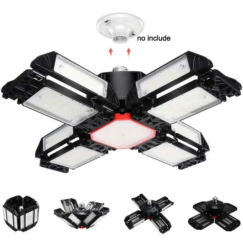 Carvallo LED Garage Lamp | Foldable Ceiling Light with 3–12 Adjustable Panels | E27 Socket | 6500K Daylight – For Workshop, Warehouse & Garage Carvallo