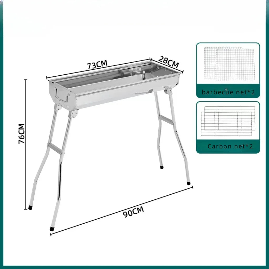 Carvallo Stort kolgrill i rostfritt stål | Hopfällbar & Bärbar | Utan montering | Med handtag | För trädgård & camping Carvallo