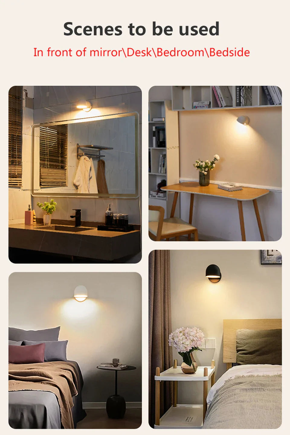 Royallure LED Inomhus Vägglampa 350° Rotera med Touch Dimming switch 9W Carvallo